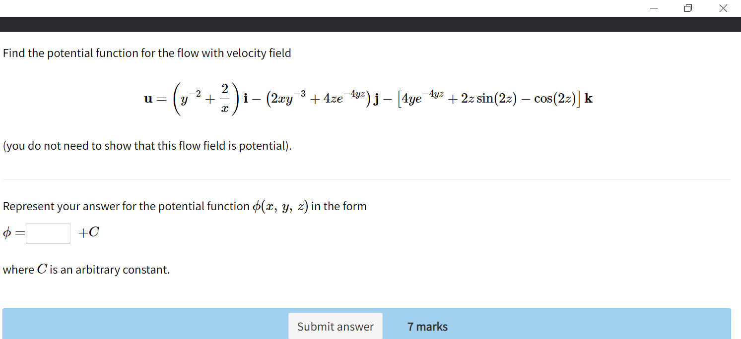 Solved Х Find the potential function for the flow with | Chegg.com