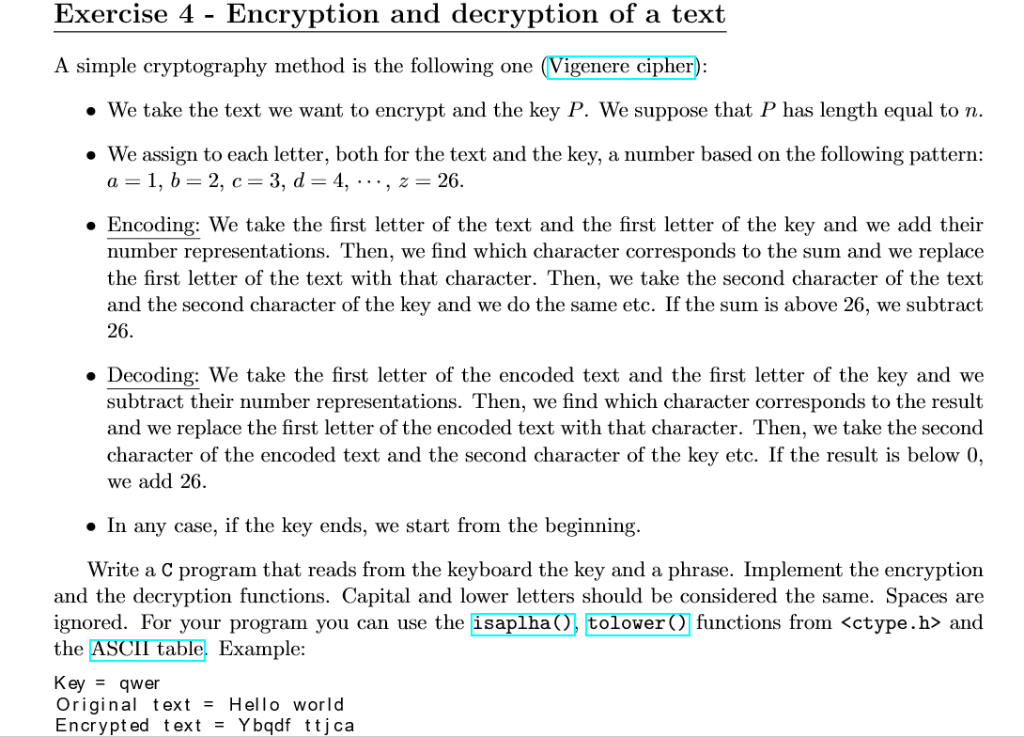 Solved Exercise 4 - Encryption and decryption of a text A | Chegg.com