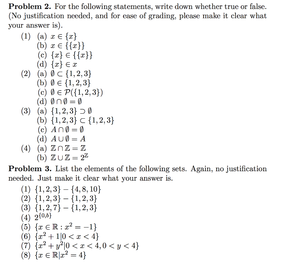 Solved Problem 2. For the following statements, write down | Chegg.com