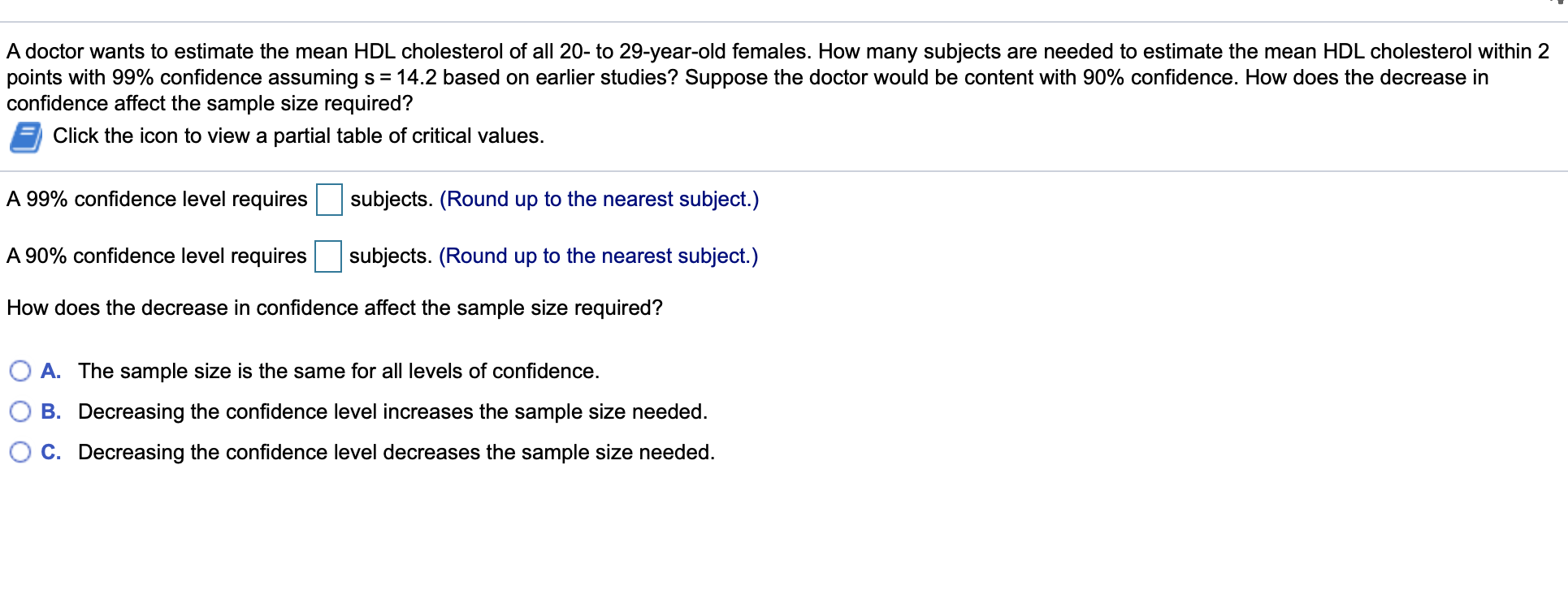 Solved A Doctor Wants To Estimate The Mean Hdl Cholesterol 