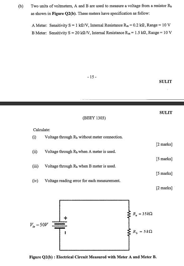 Solved (b) Two Units Of Voltmeters, A And B Are Used To | Chegg.com