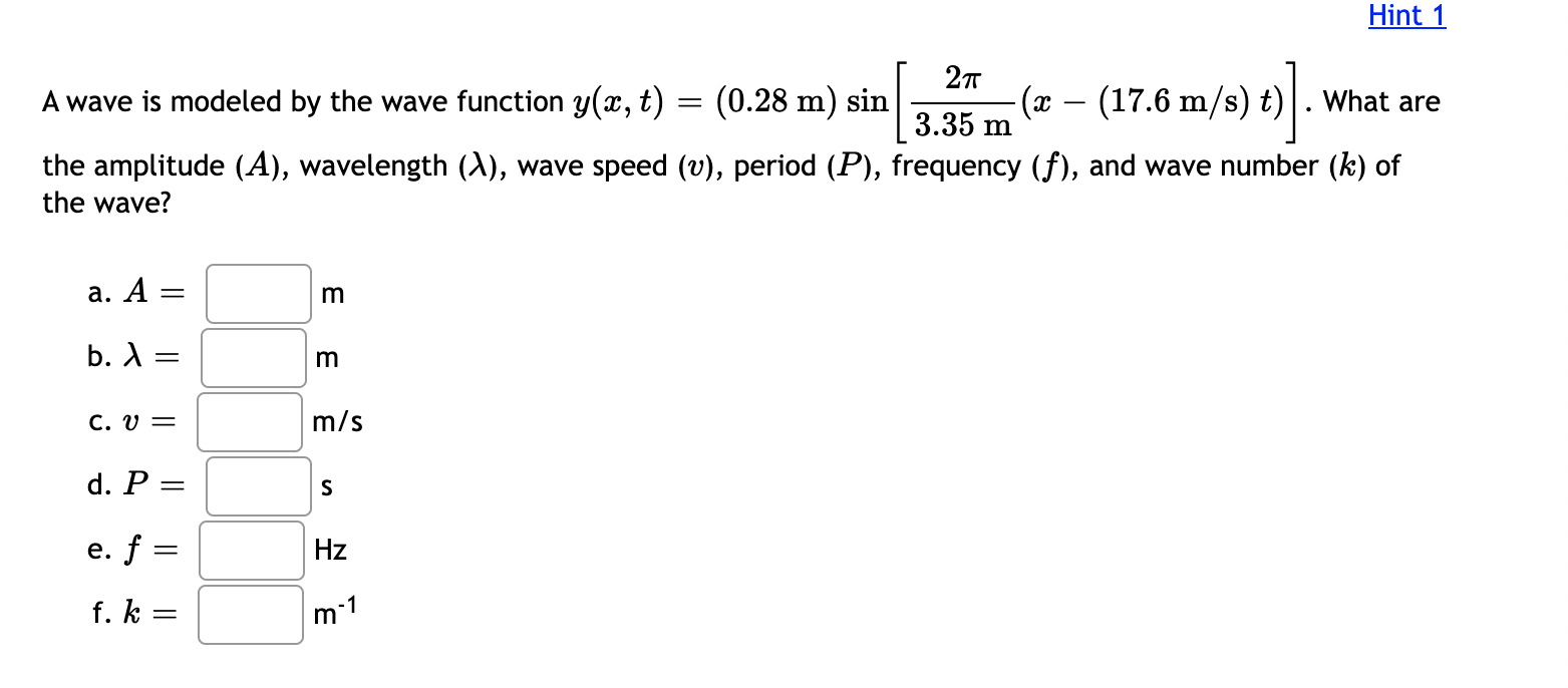 Solved A wave is modeled by the wave function y(x,t)=(0.28 | Chegg.com