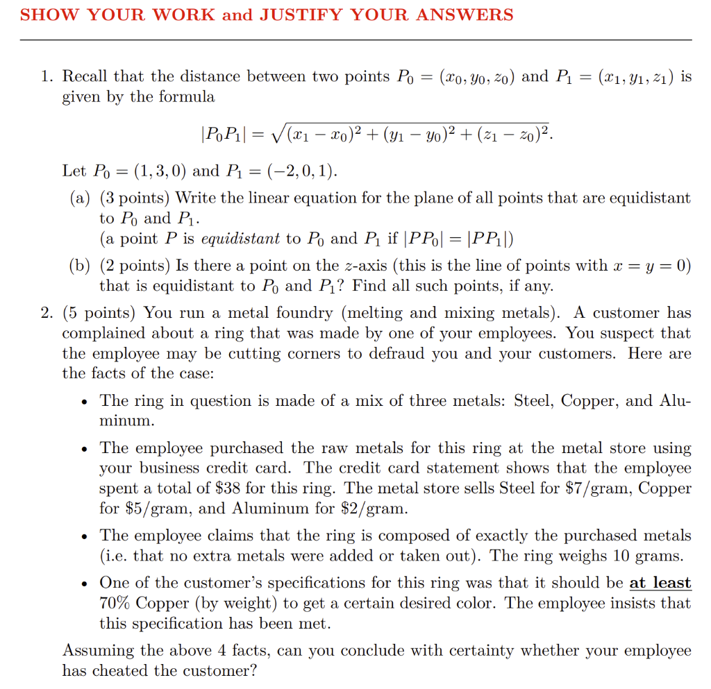 Solved 1. Recall that the distance between two points | Chegg.com