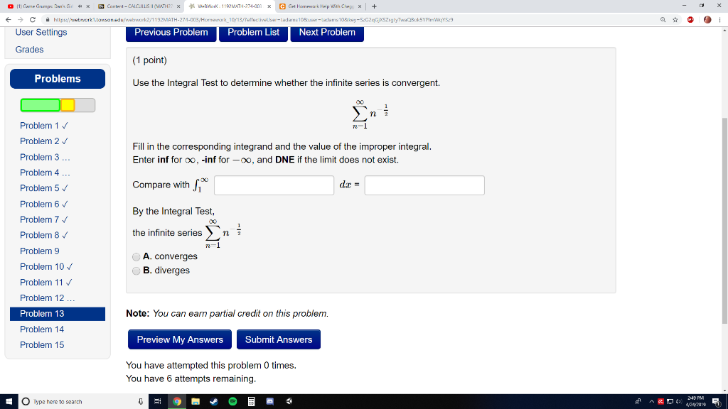 Solved Use the Integral Test to determine whether the | Chegg.com