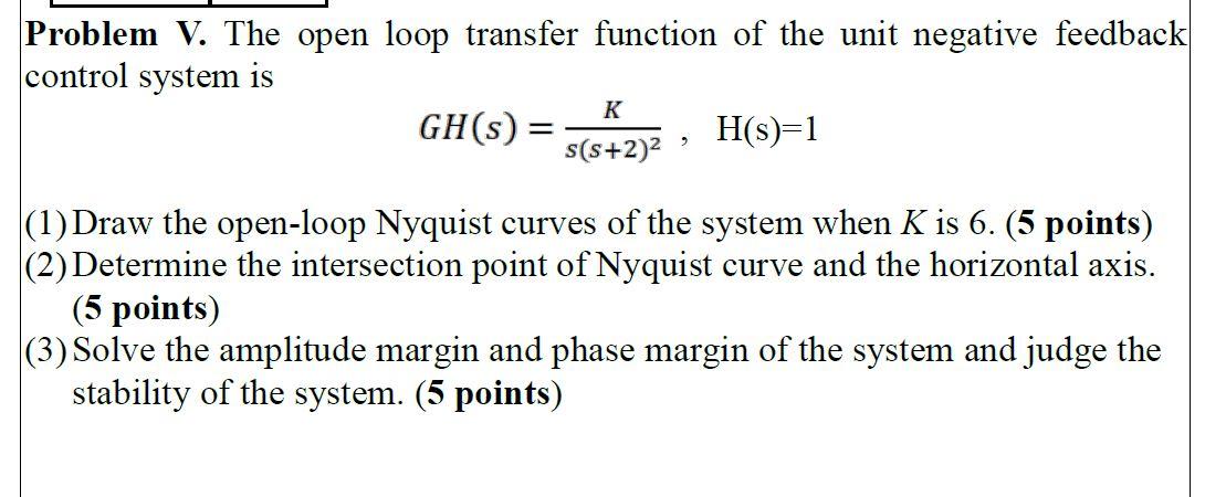Solved Problem V. The open loop transfer function of the | Chegg.com