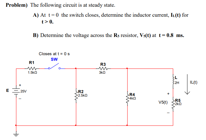 Solved Problem) The following circuit is at steady state. A) | Chegg.com