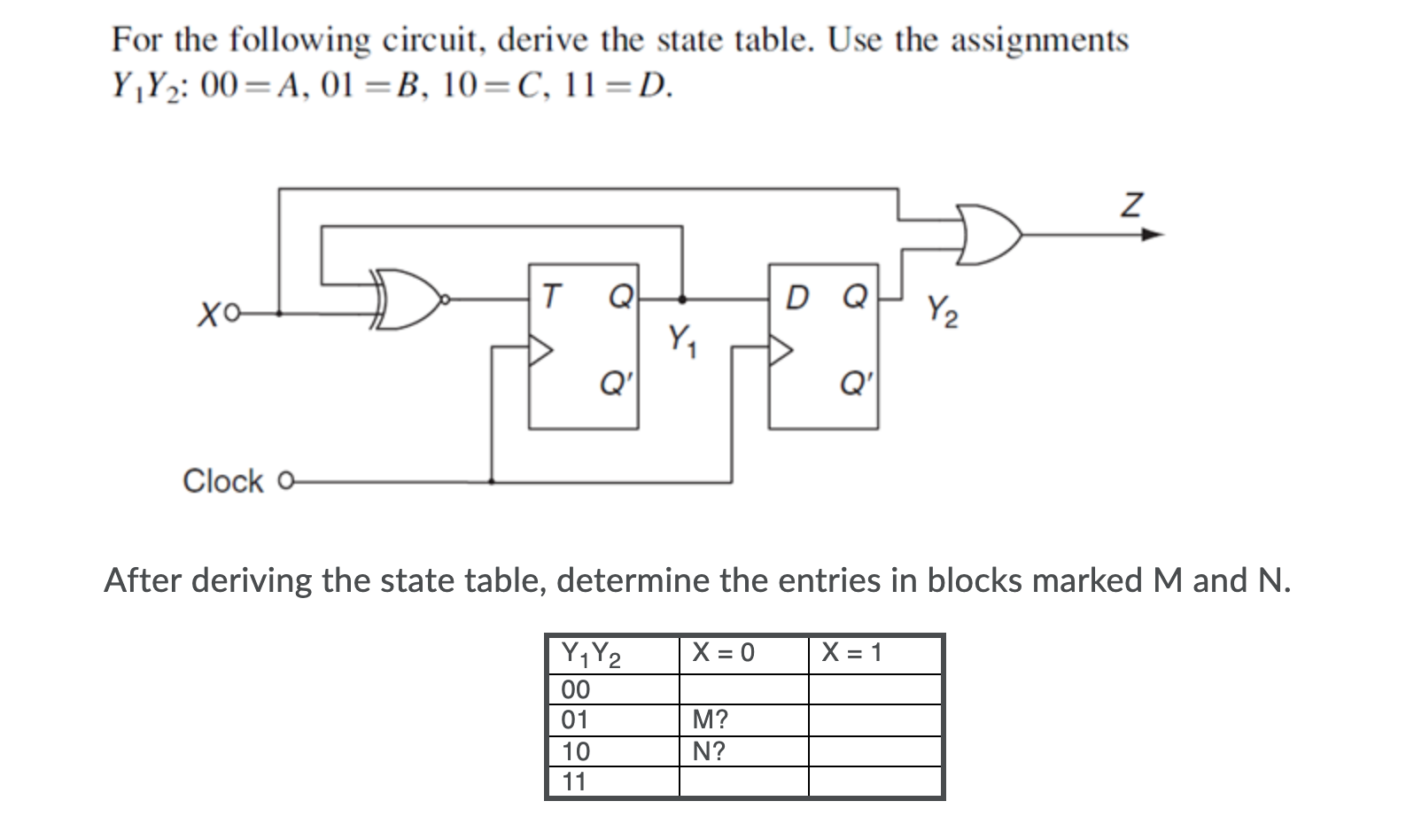 Solved For the following circuit, derive the state table. | Chegg.com