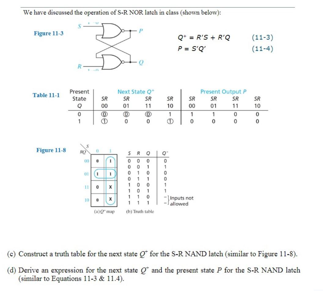 Solved We have discussed the operation of S-R NOR latch in | Chegg.com