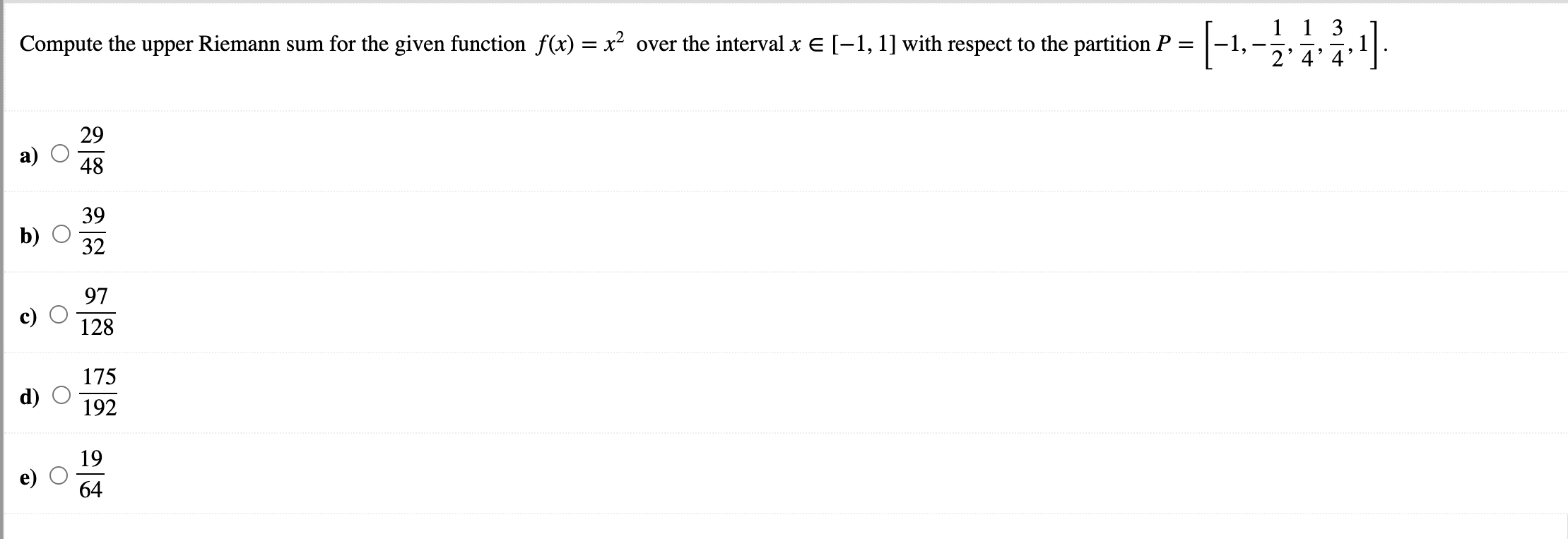 Solved Compute The Upper Riemann Sum For The Given Function