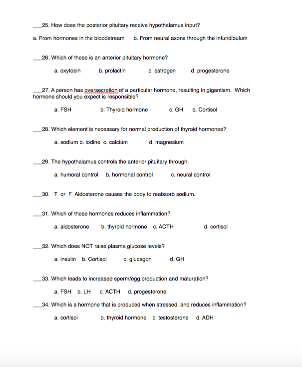 Solved 25. How does the posterior pituitary receive | Chegg.com