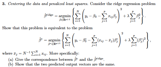 3. Centering the data and penalized least squares. | Chegg.com