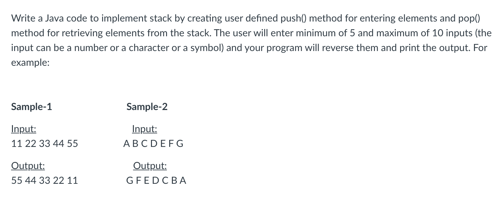 Solved Write a Java code to implement stack by creating user | Chegg.com