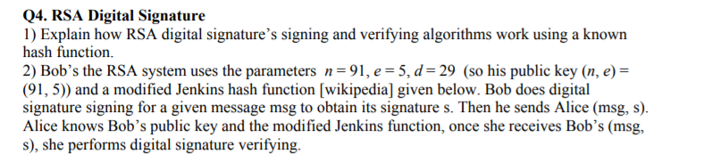 Solved Q4. RSA Digital Signature 1) Explain how RSA digital | Chegg.com