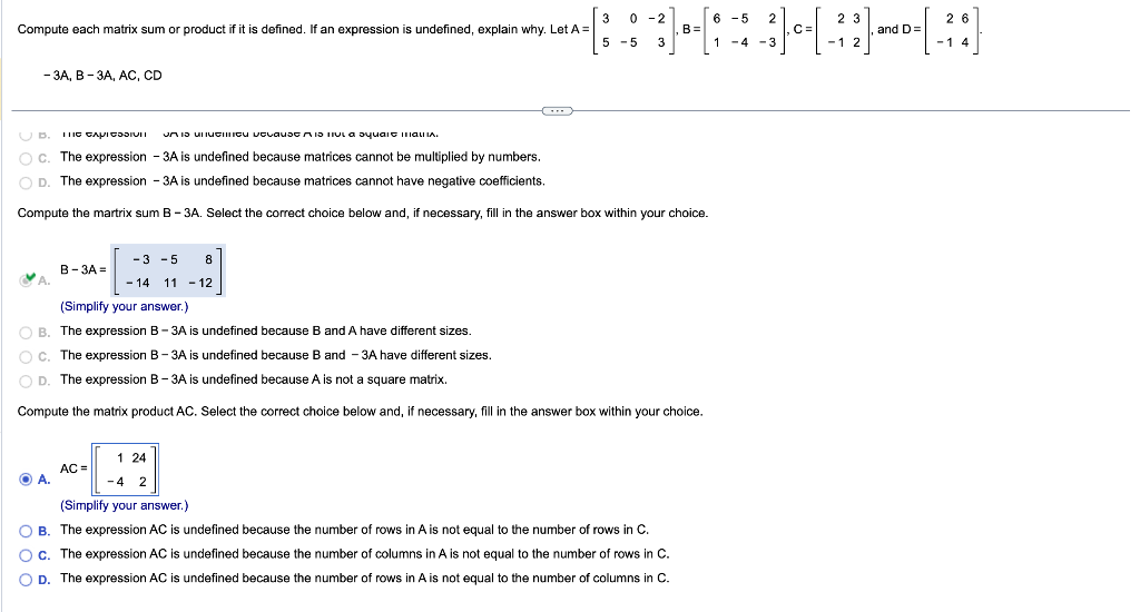 Solved −3A,B−3A,AC,CD c. The expression −3A is undefined | Chegg.com
