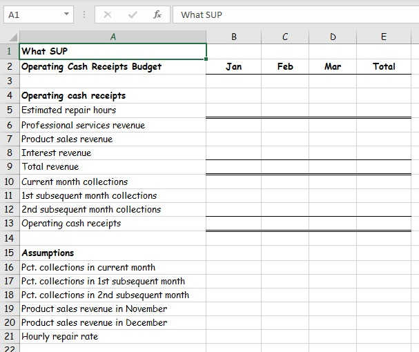 Solved Create a new What SUP Operating Cash Receipts Budget | Chegg.com