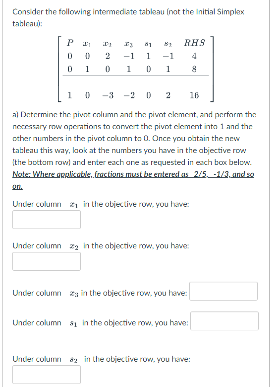 Solved Consider the following intermediate tableau (not the | Chegg.com