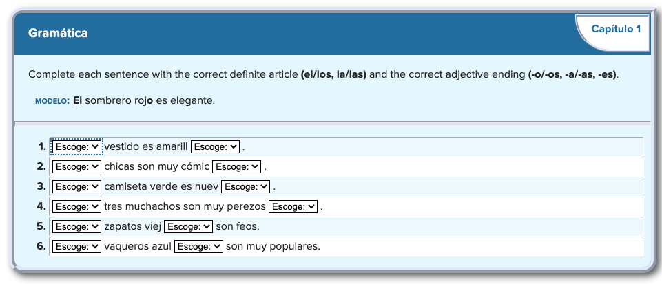 Solved Gramatica Complete each sentence with the correct | Chegg.com