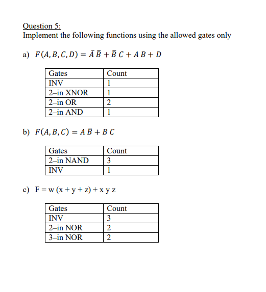 Solved Question 5: Implement the following functions using | Chegg.com