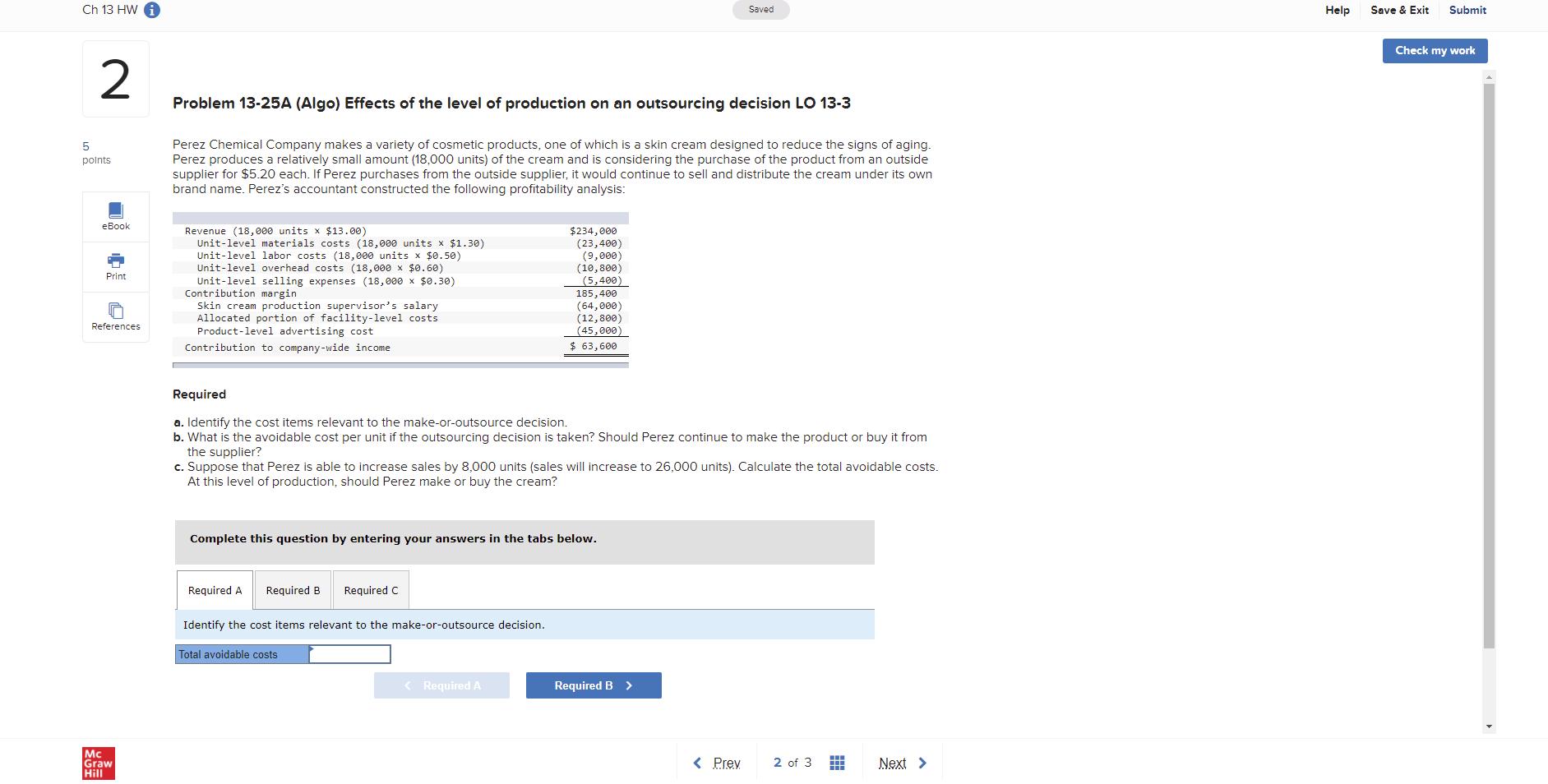 Solved Ch 13 HW A Saved Help Save & Exit Submit Check my | Chegg.com