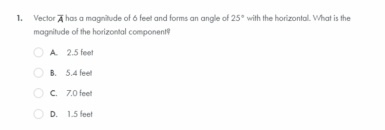 Solved Vector ?bar (A) ﻿has a magnitude of 6 ﻿feet and forms | Chegg.com