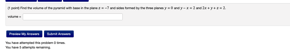 Solved (1 point) Find the volume of the pyramid with base in | Chegg.com