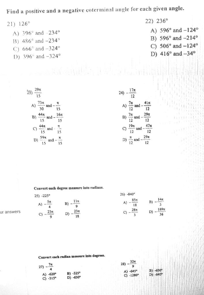 Solved Find a positive and a negative coterminal angle for | Chegg.com