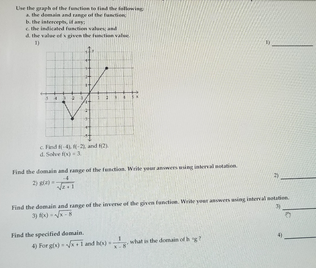 Solved Use The Graph Of The Function To Find The Followin Chegg Com