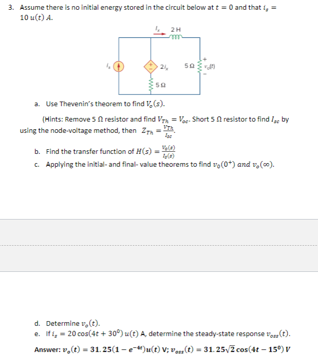 Solved 3 Assume There Is No Initial Energy Stored In The Chegg Com