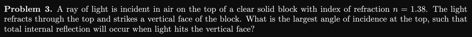 Solved Problem 3. A ray of light is incident in air on the | Chegg.com