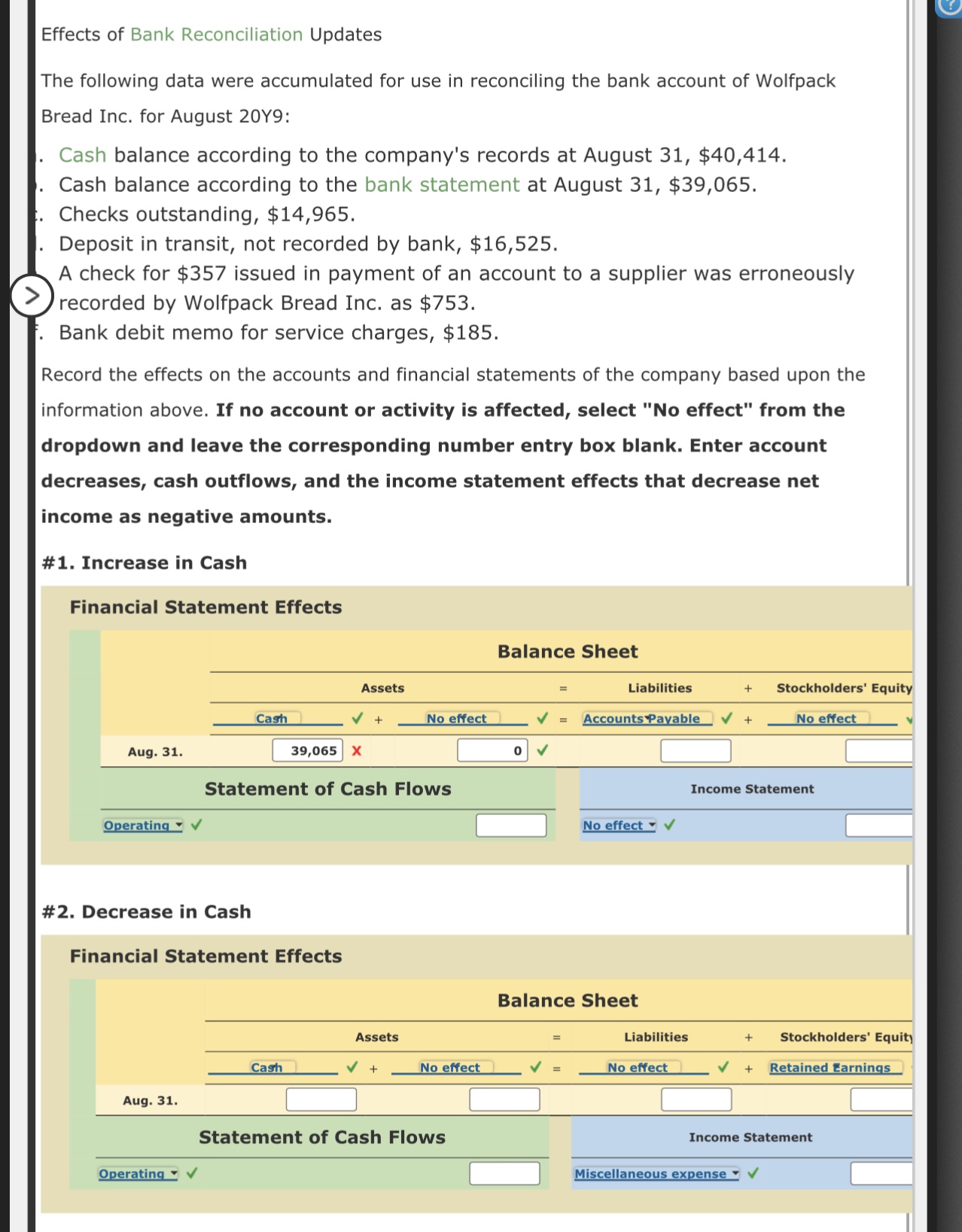Solved Effects of Bank Reconciliation Updates The following