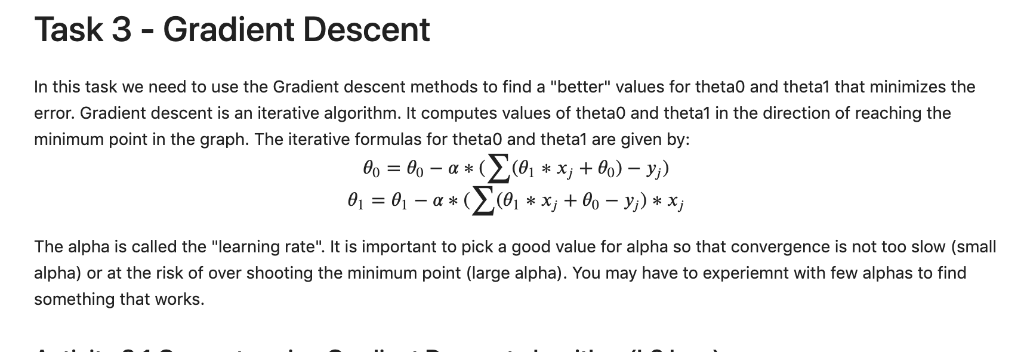 Task 3-Gradient Descent In this task we need to use | Chegg.com