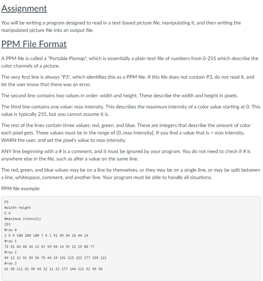 Ppm File Assignment You will be writing a program designed to | Chegg.com