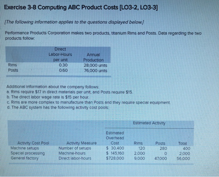 Solved Exercise 3-8 computing ABC product costs [LO3-2, | Chegg.com