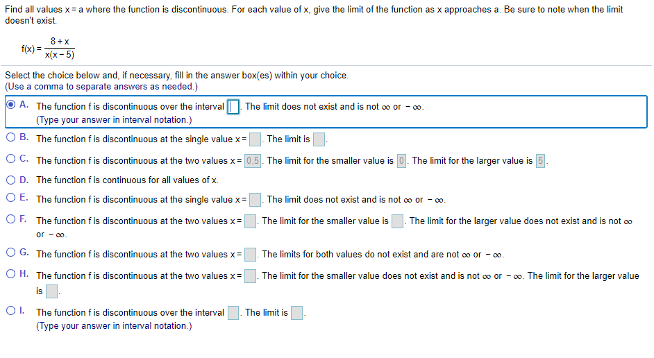Solved Find all values x= a where the function is | Chegg.com