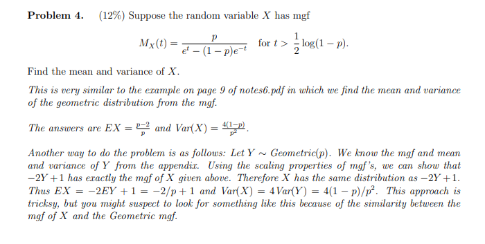 Solved Problem 4. (12%) Suppose the random variable X has | Chegg.com