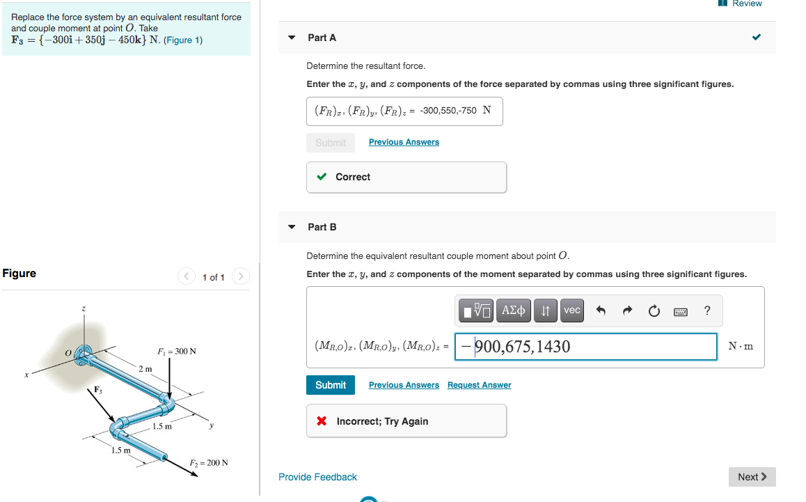 Solved Review Replace The Force System By An Equivalent | Chegg.com