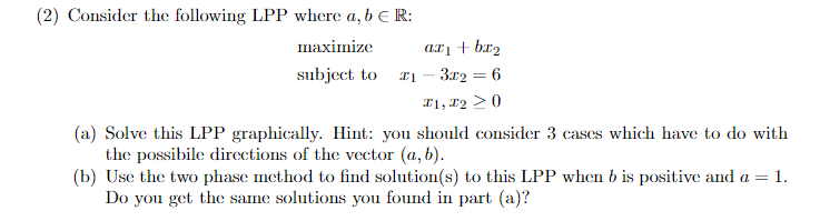 Solved (2) Consider The Following LPP Where A, B ER: | Chegg.com