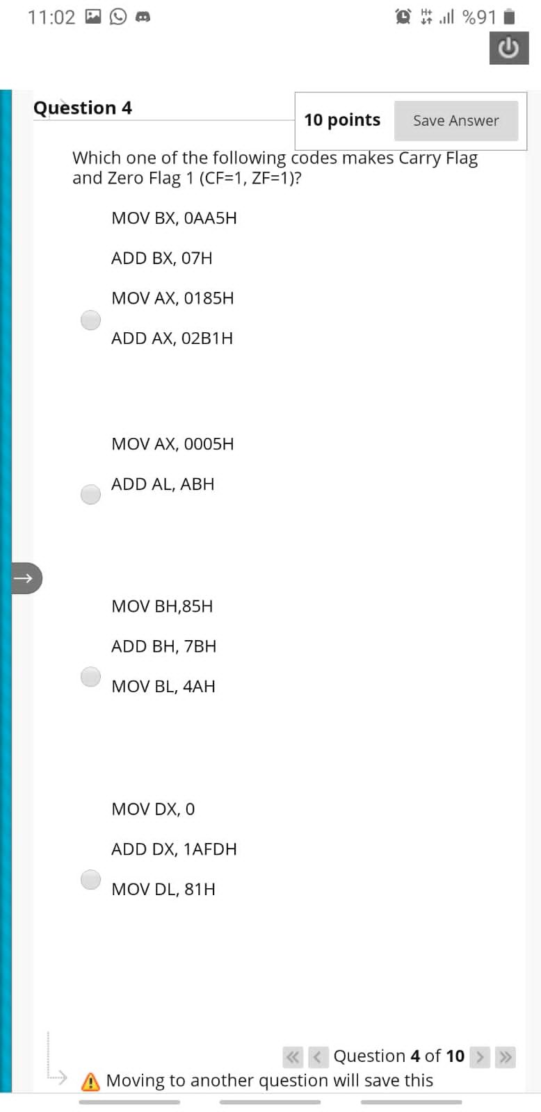 Solved 11:02 P @ # 1 %91 Question 4 10 points Save Answer | Chegg.com