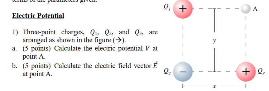 Solved Electric Potential 1) Three-point Charges, Q1,Q2, And | Chegg.com