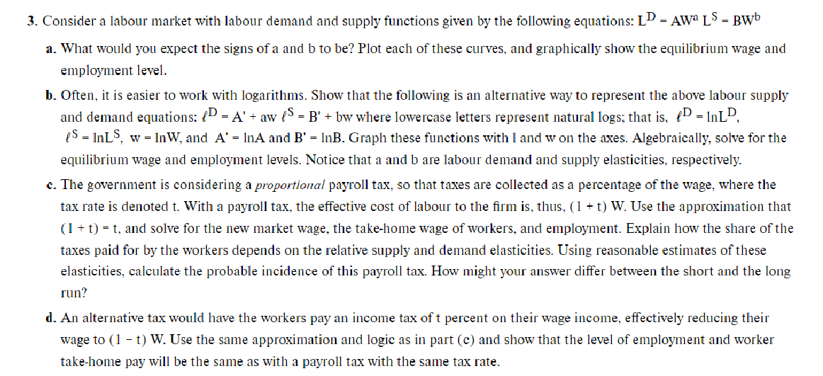 3. Consider a labour market with labour demand and | Chegg.com