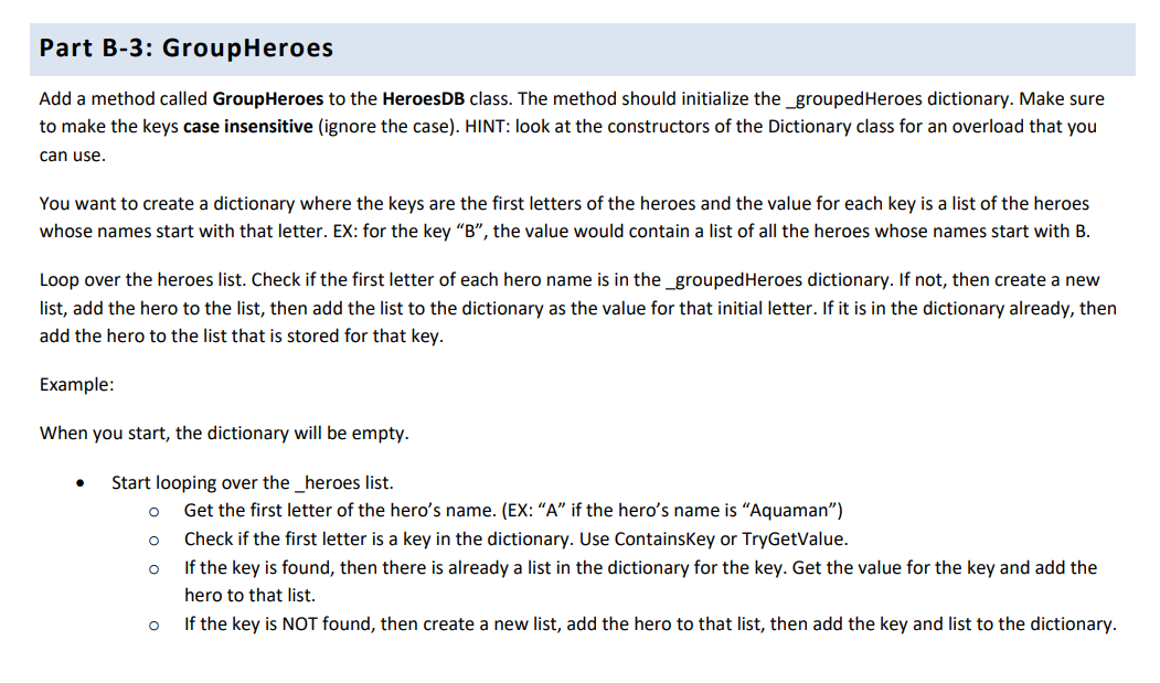 C Add a method called GroupHeroes to the HeroesDB