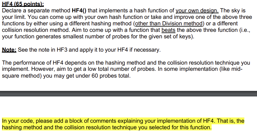 Solved Create a java method which implement a hash function | Chegg.com