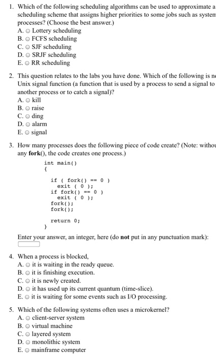 Solved 1. Which of the following scheduling algorithms can | Chegg.com