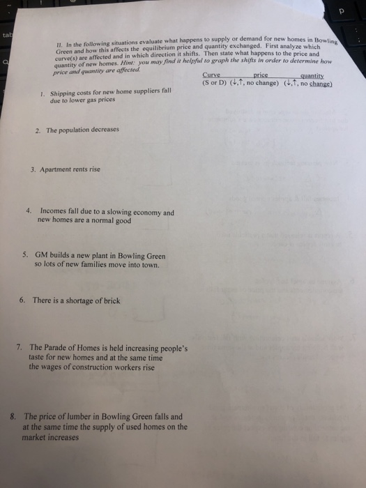 Solved ta 11. In the following situations evaluate what | Chegg.com
