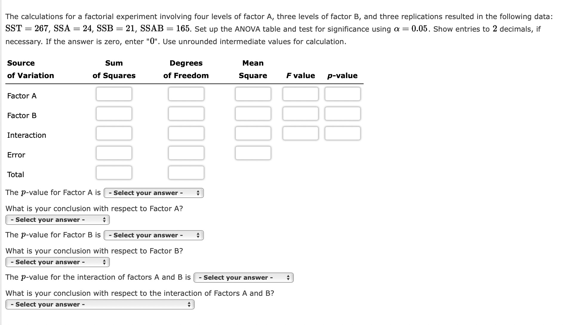 Solved The Calculations For A Factorial Experiment Involving | Chegg.com