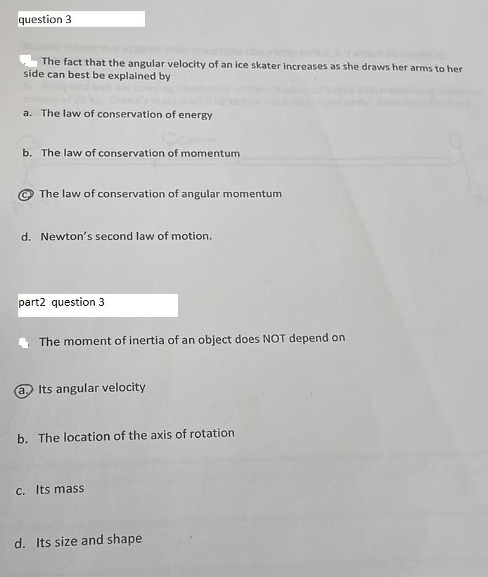 Solved The fact that the angular velocity of an ice skater