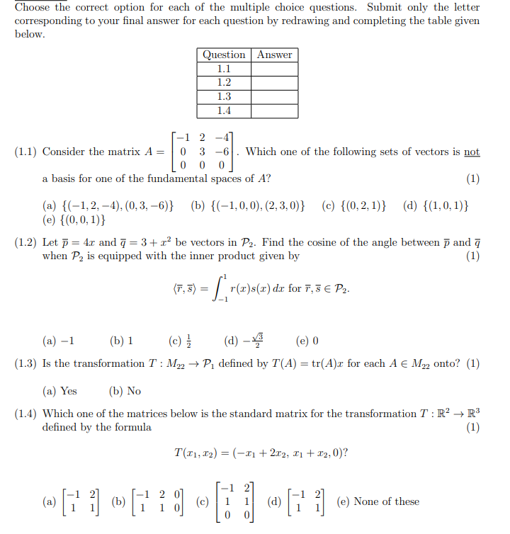 Solved Choose the correct option for each of the multiple | Chegg.com