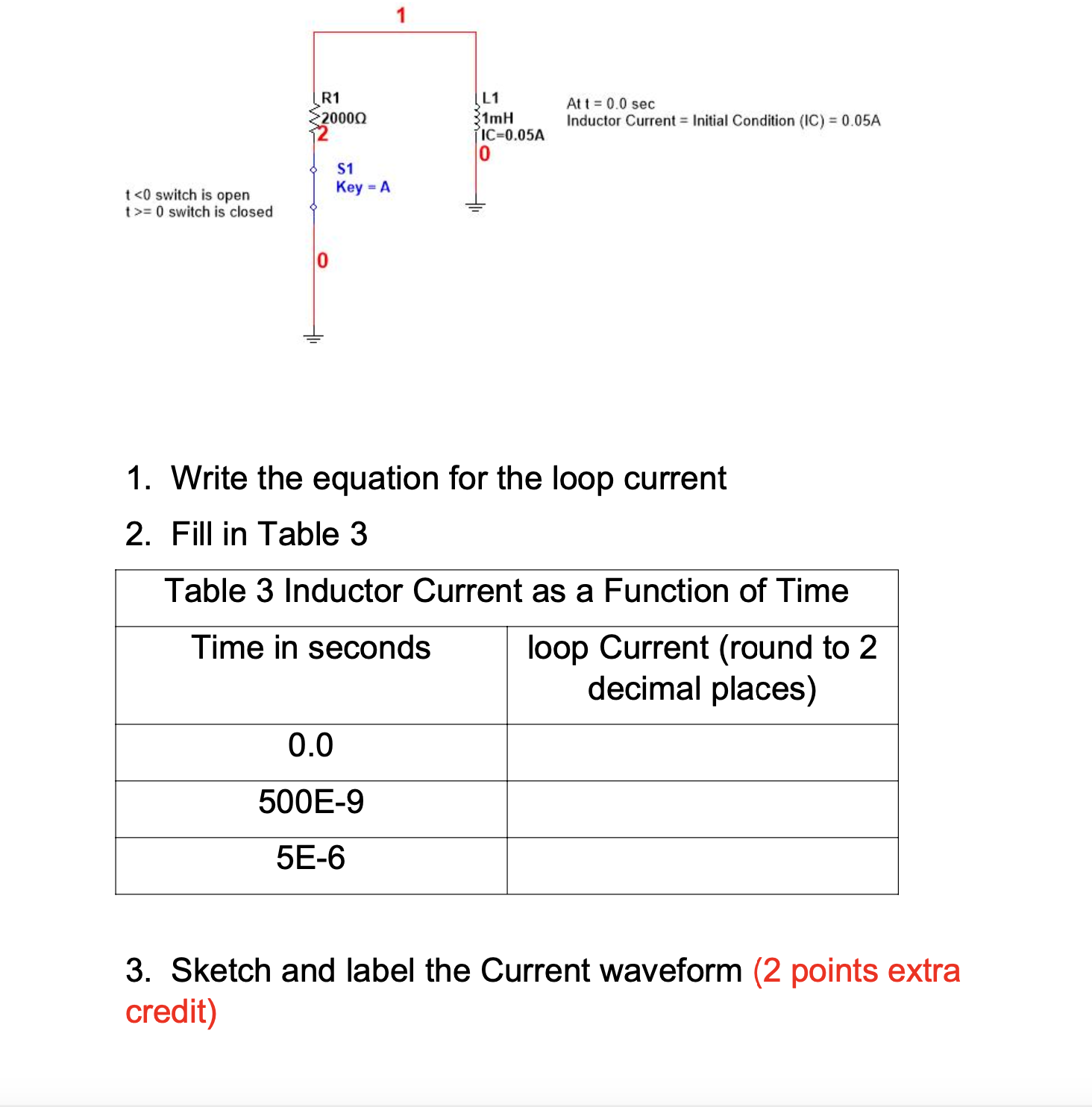 Solved At t=0.0sec Inductor Current = Initial Condition | Chegg.com