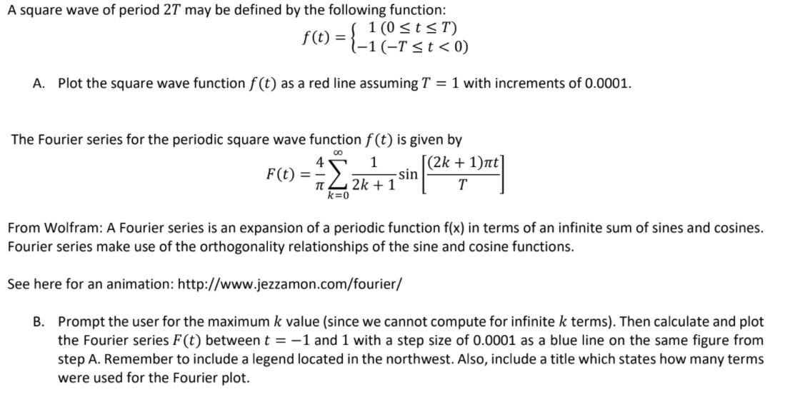 A square wave of period 27 may be defined by the | Chegg.com
