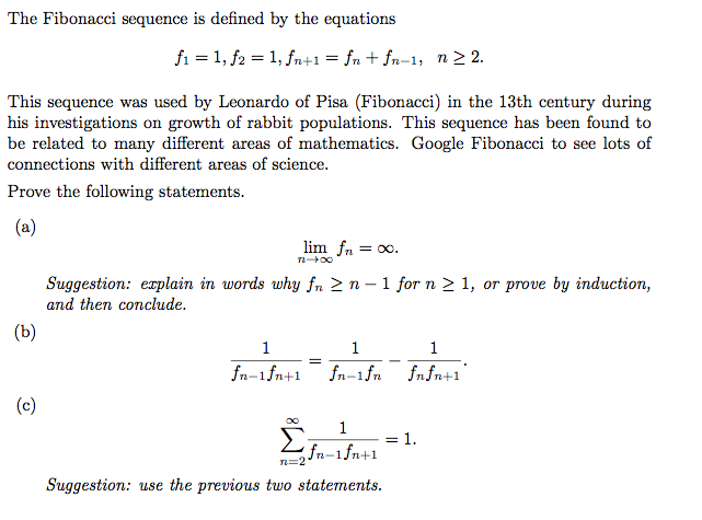 Solved The Fibonacci sequence is defined by the equations f1 | Chegg.com